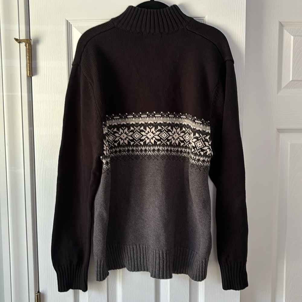 Eddie Bauer Holiday Snowflakes Half Zip Sweater Large Black Gray - Picture 5 of 5
